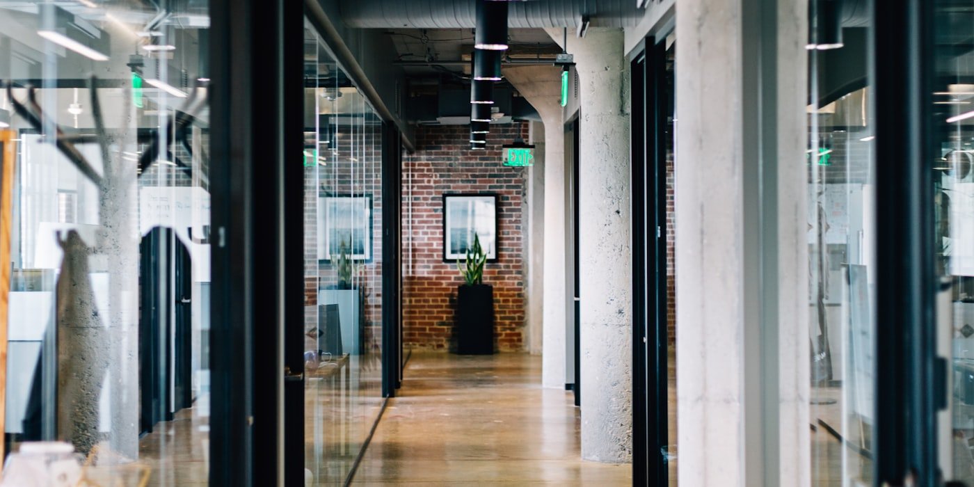 Glazed corridor in a finished commercial building