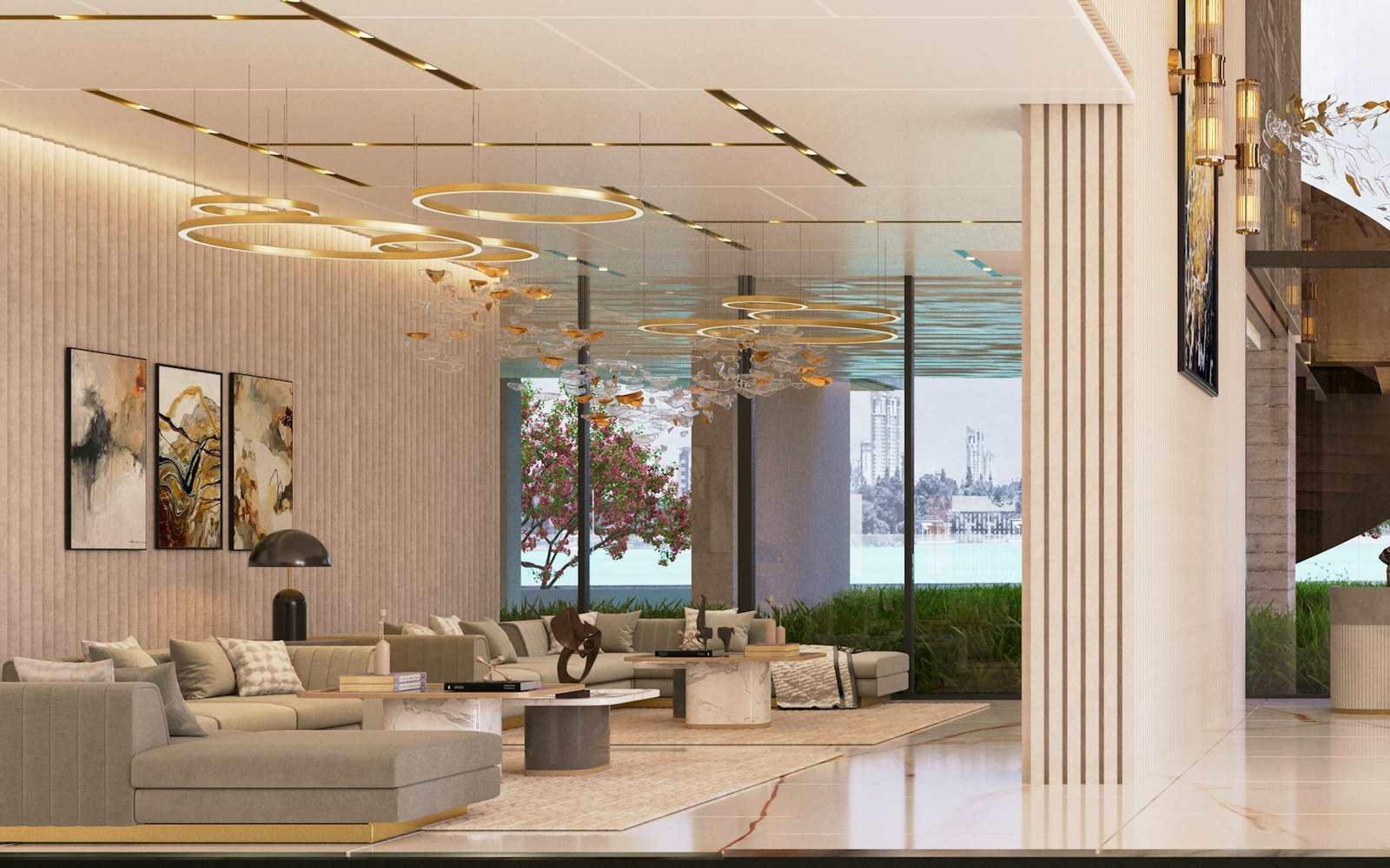 A completed lobby fit-out handed over in Dubai