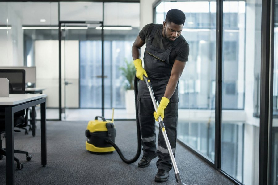 Commercial floor being cleaned in a fitted-out office